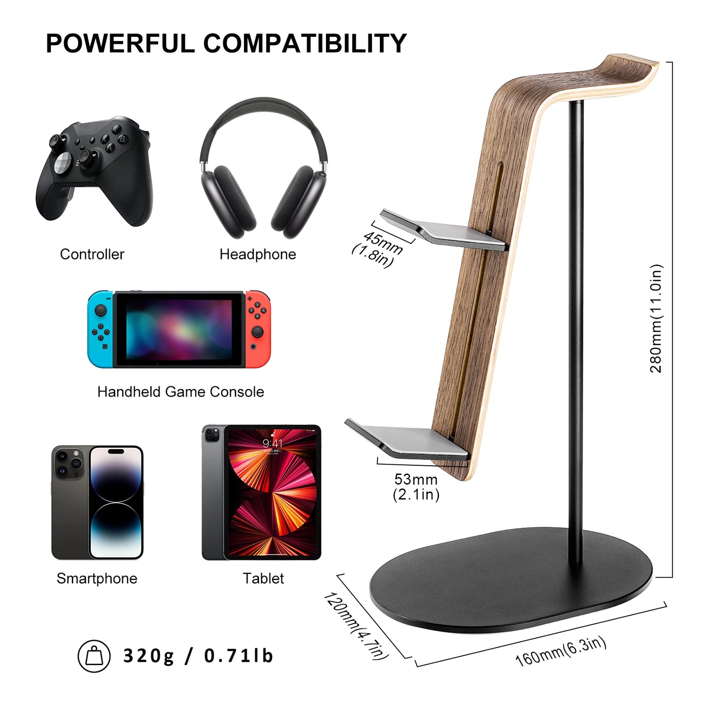 Universeller Controller- und Headset-Ständer, Aluminium-Holz-Gaming-Controller und Kopfhörerhalter für PS5 PS4 Xbox One Nintendo Switch