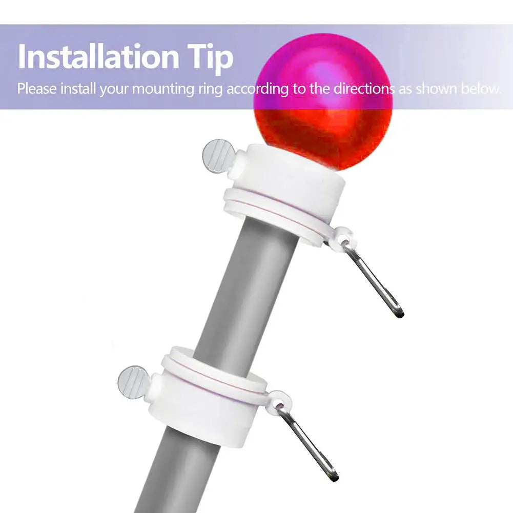 2-teiliges Kunststoff-Fahnenmast-Montagering-Set mit festem Haken, um 360 Grad drehbarer Anti-Wrap-Ring mit Karabinern