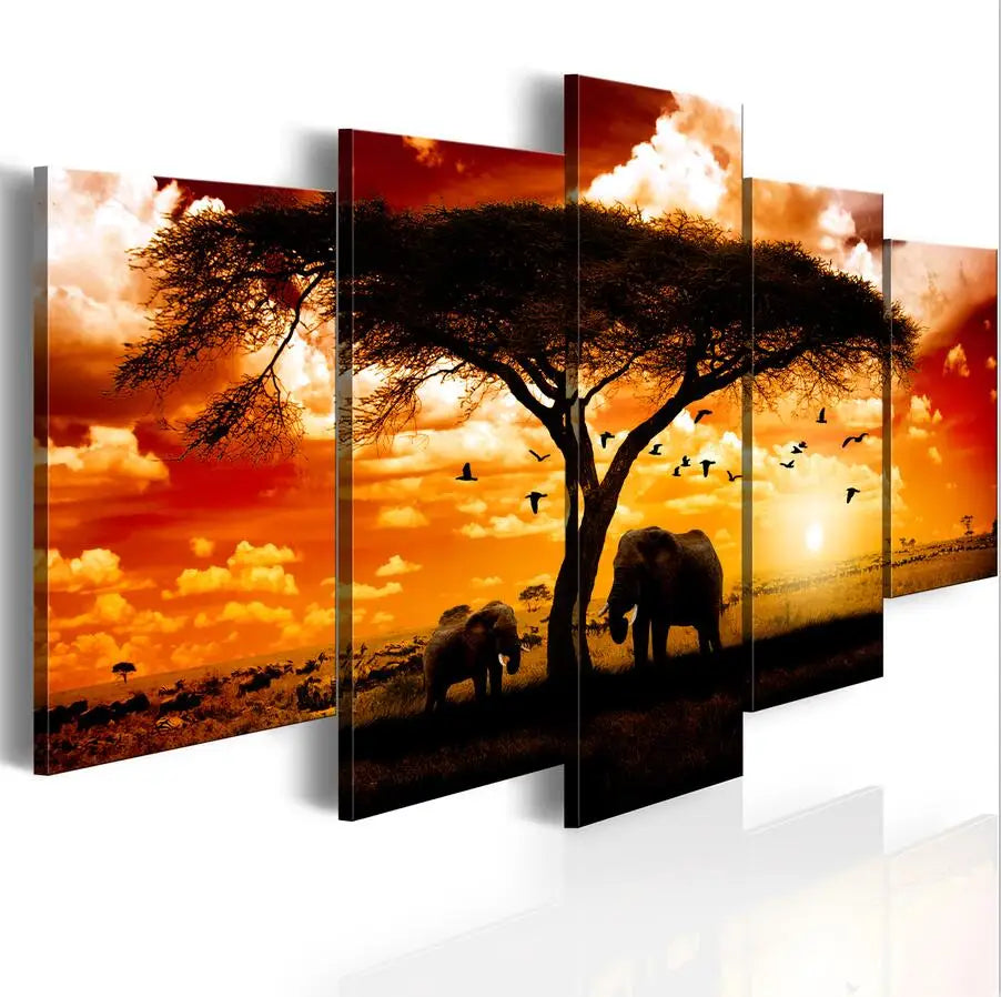 engelskunst-5pcs-set-ungerahmte-afrikanische-tierlandschaft-elefant-giraffe-hd-druck-moderne-heimdekoration-leinwand-olgemalde