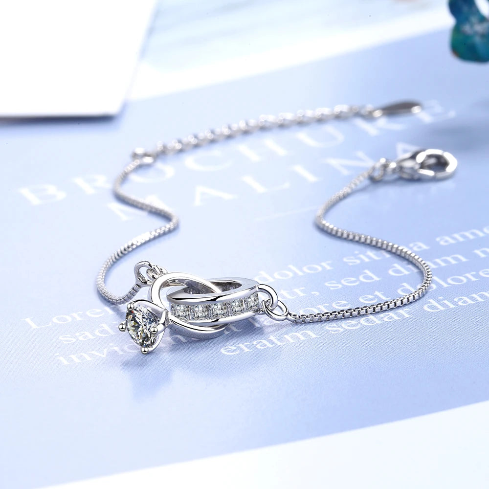 Trendige 925 Silber Herz Doppelkreis Geometrische Charm Armbänder für Frauen Zirkon Armband pulseira feminina Valentinstag Geschenk