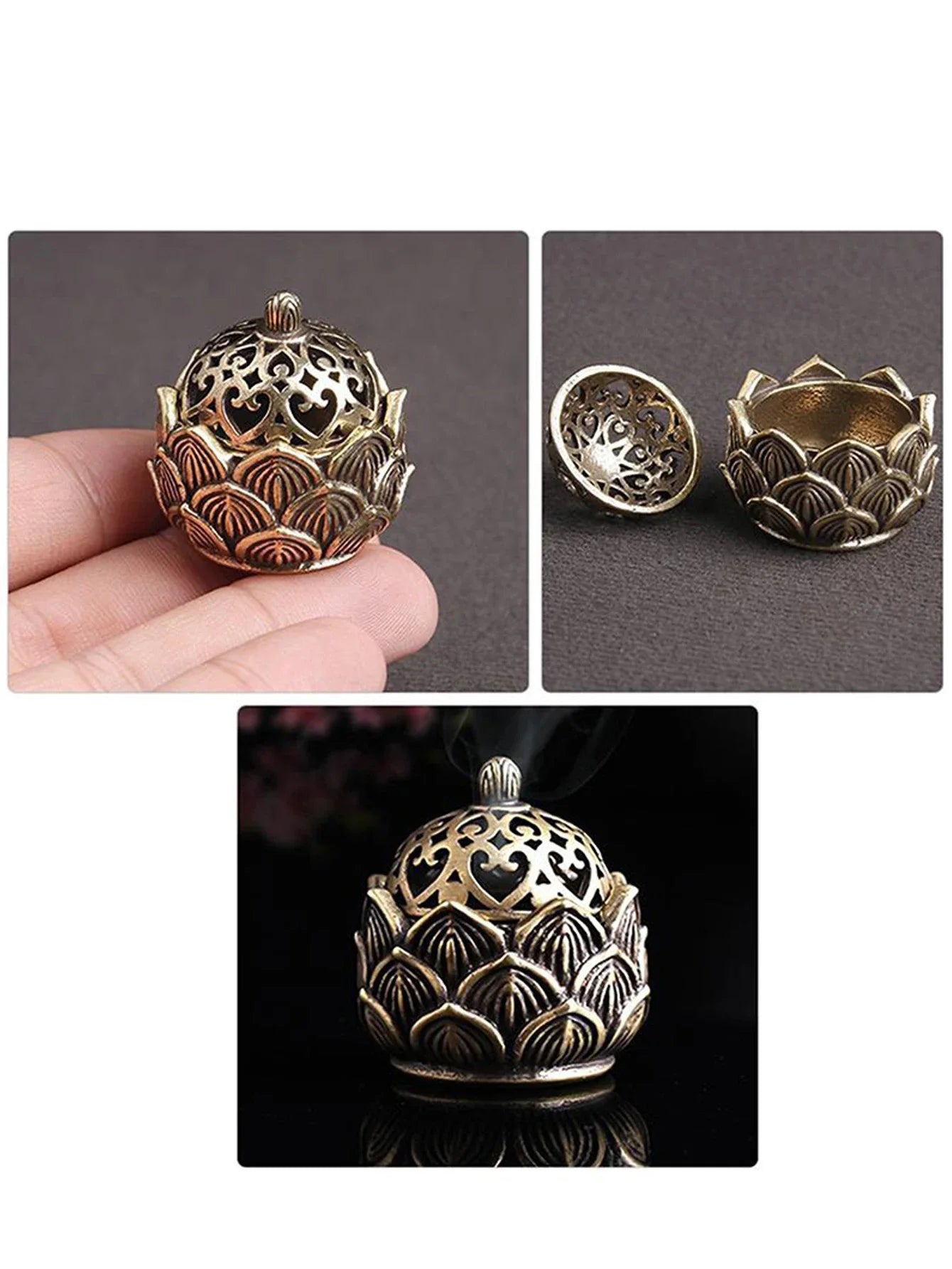 Retro Kupfer großer Lotus -Taschenhoch -Out -Weihrauch -Stick -Brenner -Brass -Weihrauchhalter mit Cover Home Dekoration Sandelholz