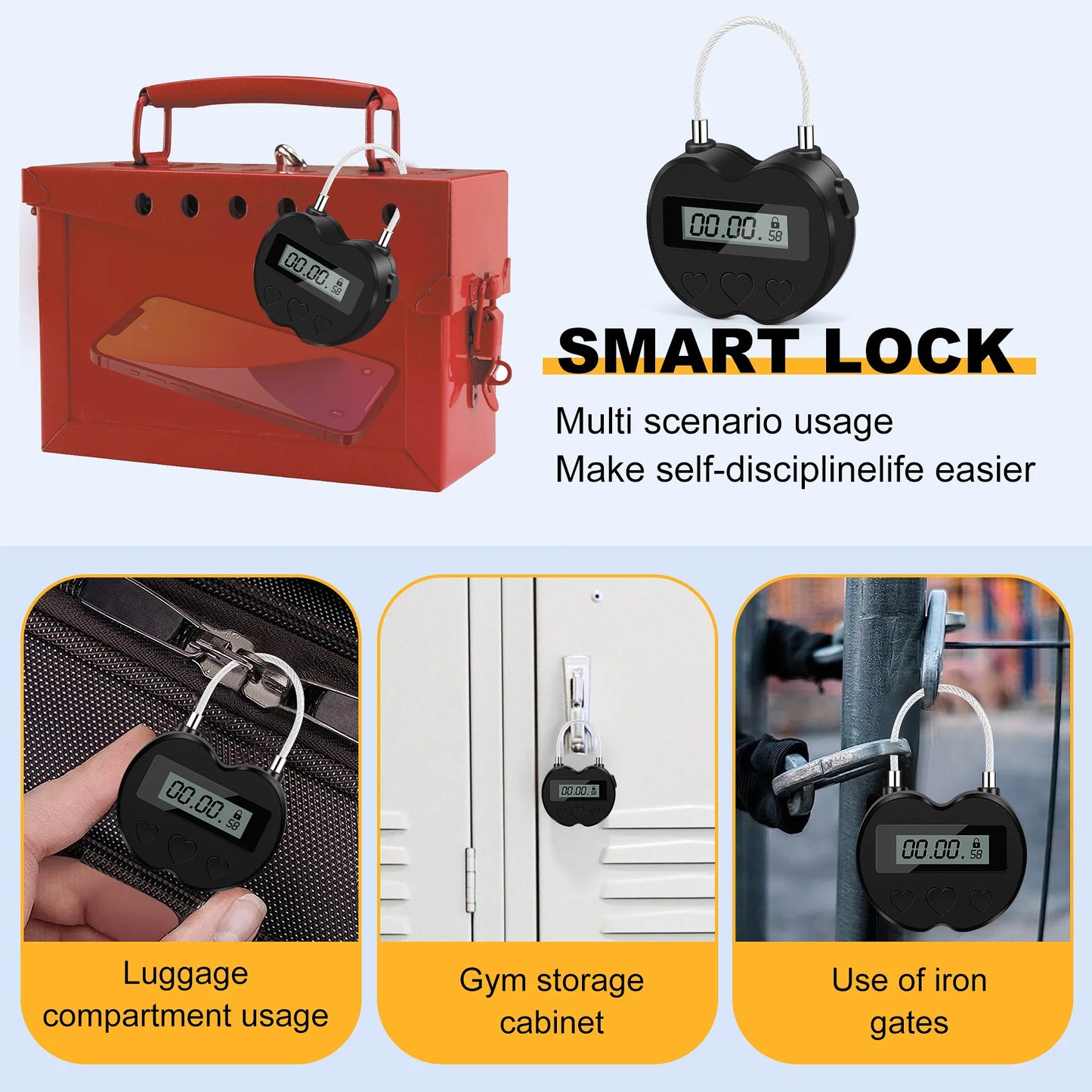Smart Time Lock LCD-Display Zeitschloss Multifunktions-Reise-Elektronisches, wasserdichtes USB-wiederaufladbares temporäres Vorhängeschloss