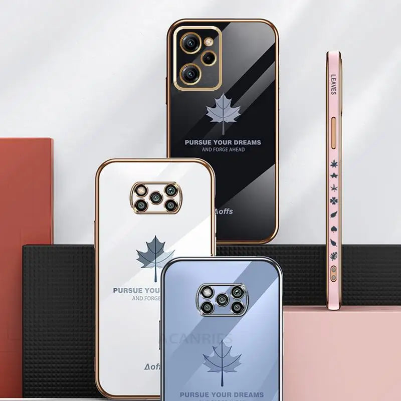 Pocox5 Luxus Maple Leaf Lanyard Fall Auf Für Xiaomi Mi Poco X5 Pro X5pro X3 Nfc X3pro Plating Silikon Abdeckung hinweis 12 12pro 5g