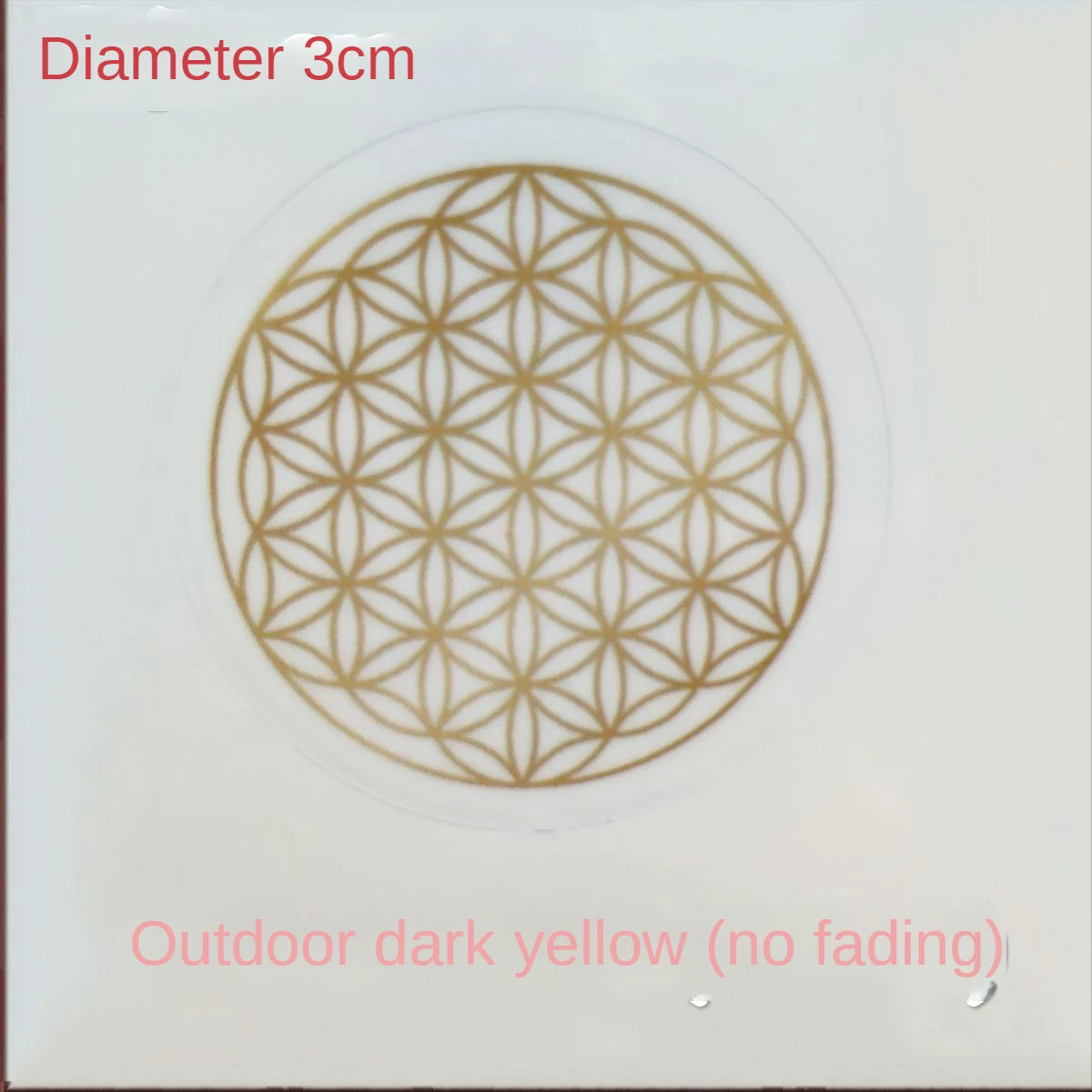 Luxuriöser PVC-Aufkleber mit goldener Blume des Lebens. Bitte teilen Sie ihren runden Energieaufkleber mit Goldprägung, wenn Sie sie sehen