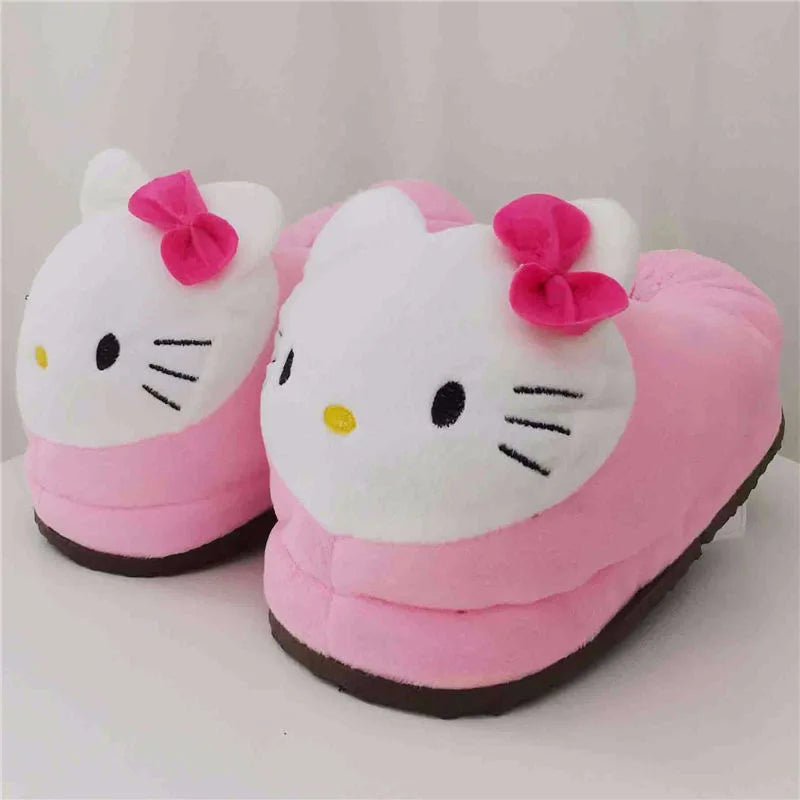 Sanrio Hello Kitty – Plüsch-Hausschuhe mit großem Kopf, Winter-Cartoon-Y2K-Baumwollschuhe, Plüschpantoffeln, Studentenschlappen