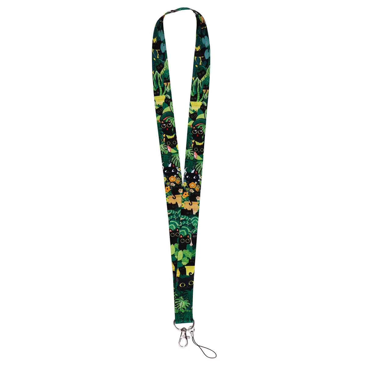 Schwarze Katzenhalsgurt grüne Pflanzen Lanyards für Key ID -Karten -Fitnessstudio -Telefongurt USB -Abzeichenhalter Seil Anhänger Schlüsselkette Geschenk