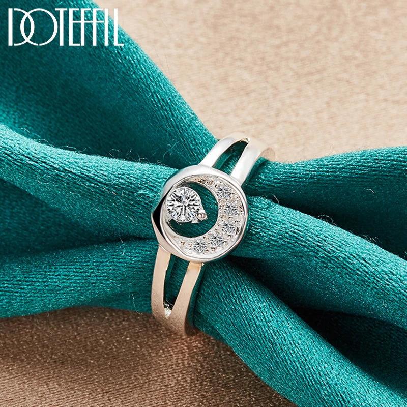 Doteffil 925 Sterling Silber Round Moon Aaaaa Zirkon Ring für Frau Mode Hochzeit Verlobungsfeier Geschenke Charme Schmuck Schmuck