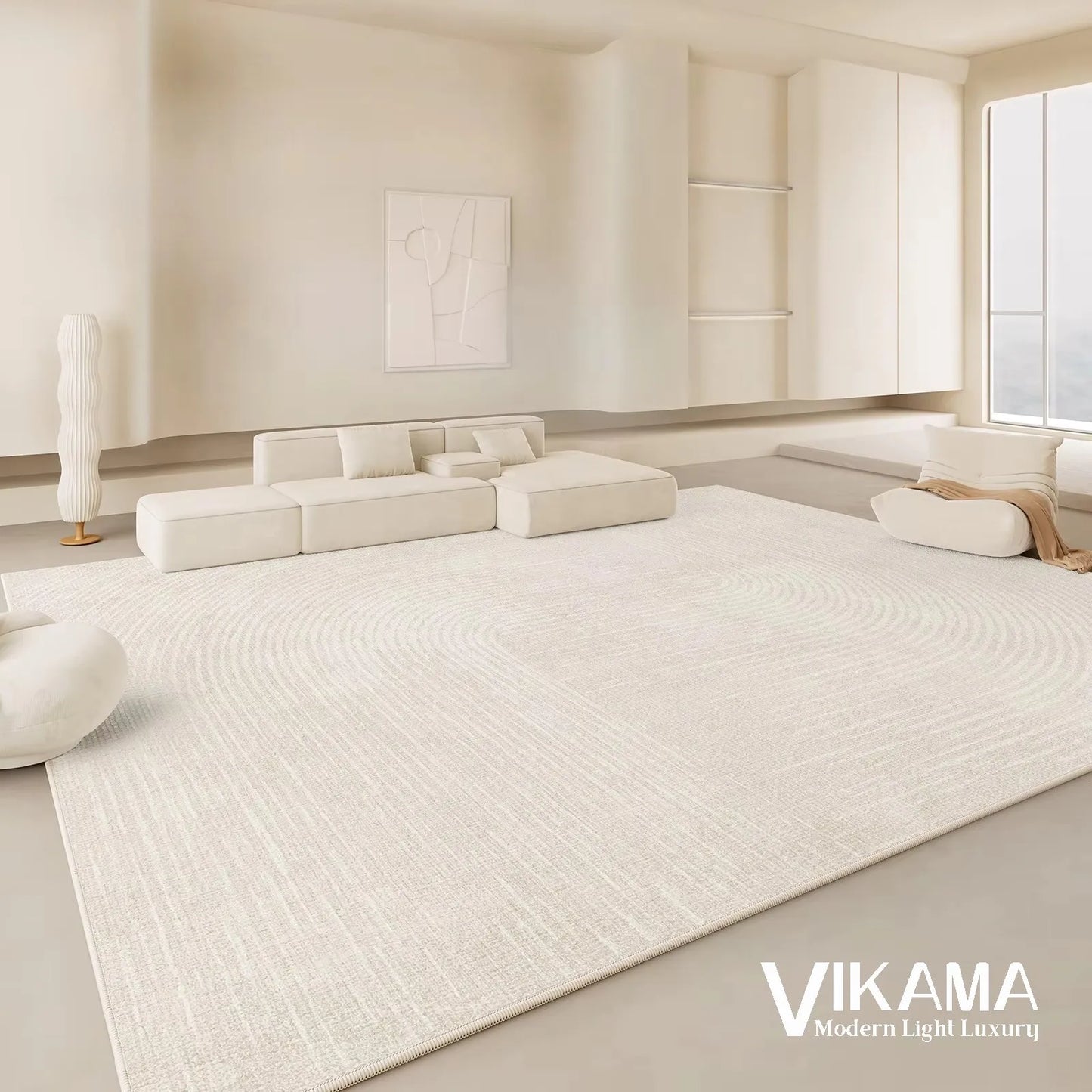 VIKAMA Teppich im Creme-Stil mit einfarbigem Design - Leichter Luxus, künstlerische Streifen, waschbar, minimalistische Dekoration für Wohn- und Schlafzimmer