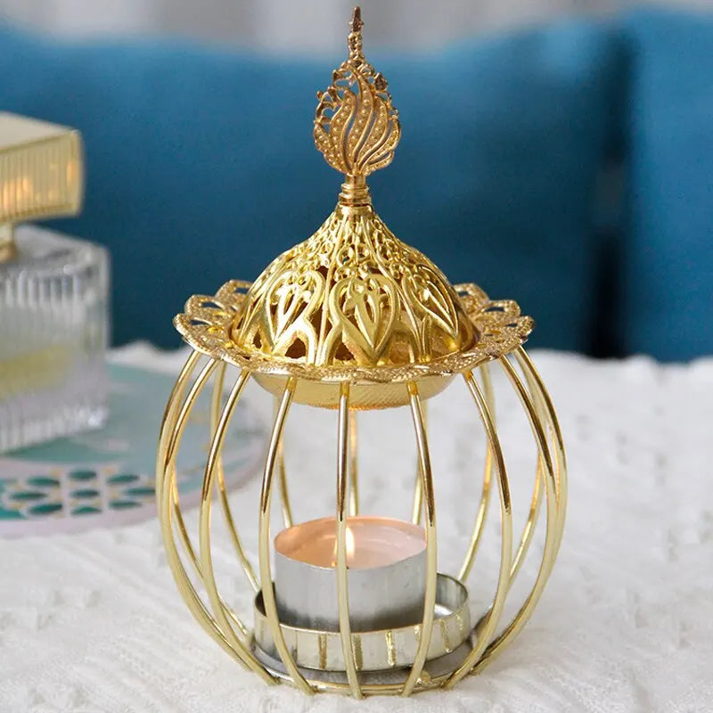 Arabisches Gold Räucherstäbchenbrenner Indoor Kerzen Ätherische Öle Aromatherapie-Lampe Sandelholz Eisen Räucherstäbchenbrenner Zuhause Vogelkäfig Form