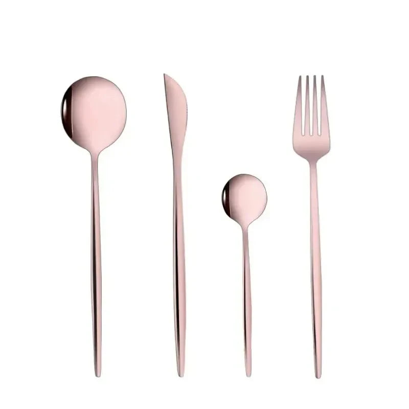 4-teiliges Goldenes Besteckset aus Edelstahl – Messer, Gabel, Löffel, Tischbesteck, Flachbesteck-Set für Festlichkeiten, Küche und Dinner, Geschenkidee