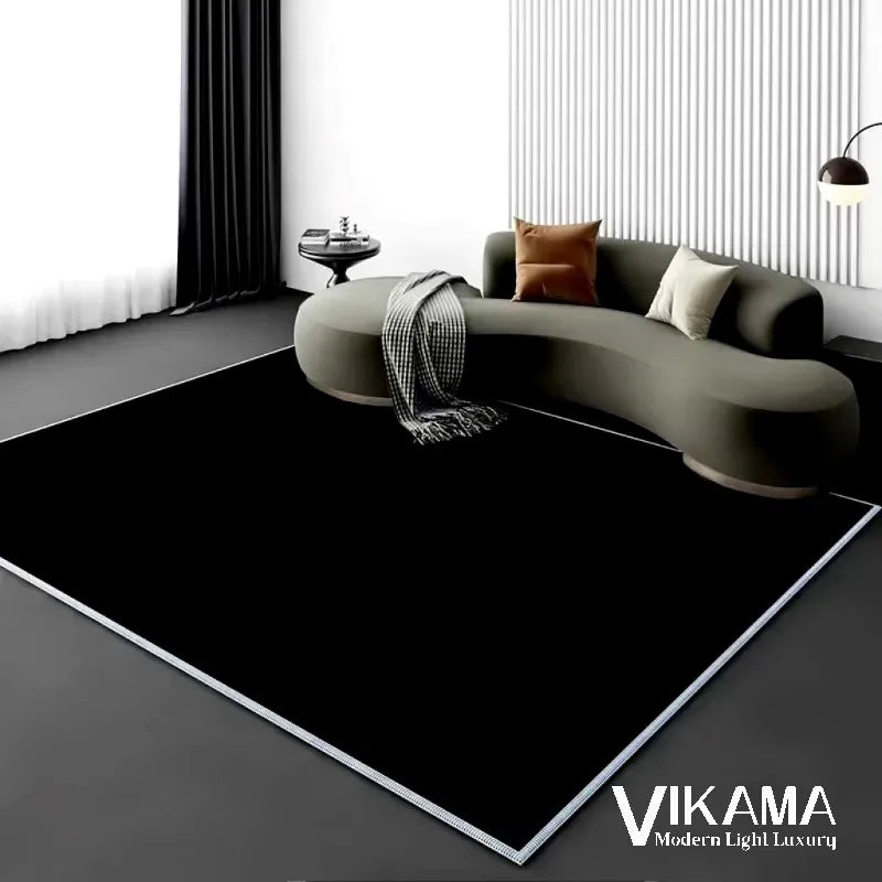 VIKAMA Minimalistischer Teppich in Schwarz - Einfarbiger, leichter Luxus für Wohn- und Schlafzimmer, stilvolle Heimdekoration, waschbare Bodenmatte im minimalistischen Design