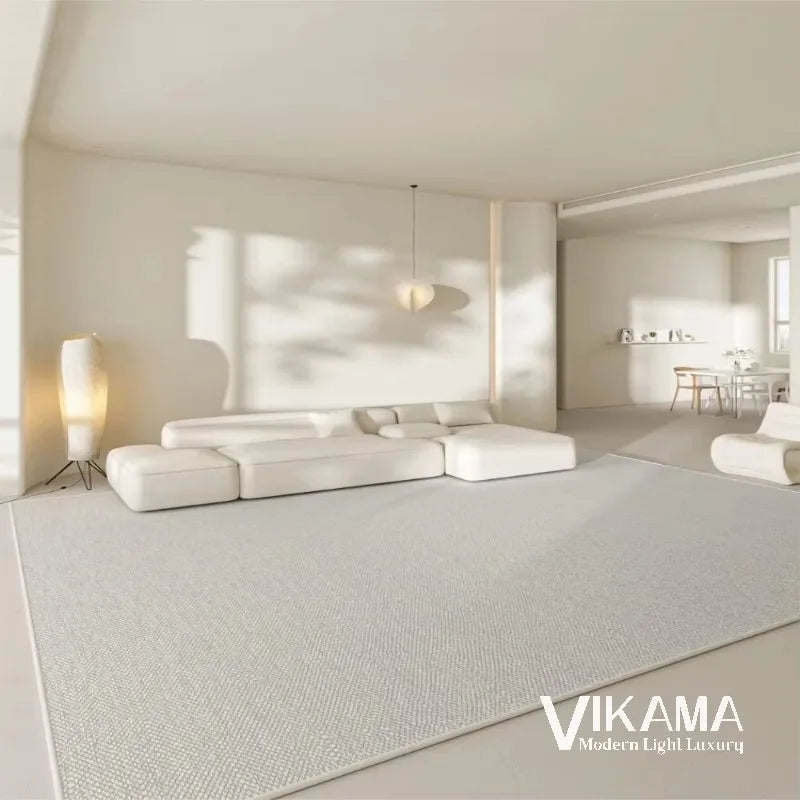 VIKAMA Minimalistischer Teppich im Creme-Design – Leichter Luxus, große Fläche, dekorative Kunst für Wohnzimmer und Schlafzimmer, einfarbig, waschbar
