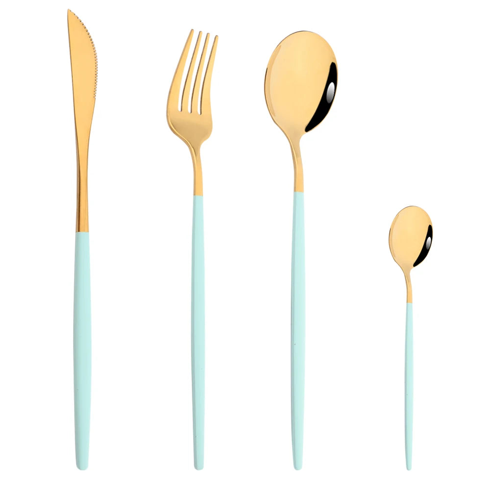 Drmfiy Besteckset in Pink-Silber aus Edelstahl – Gabel, Messer, Suppenlöffel und Eislöffel, stilvolles Western-Besteck für Küche und Esstisch