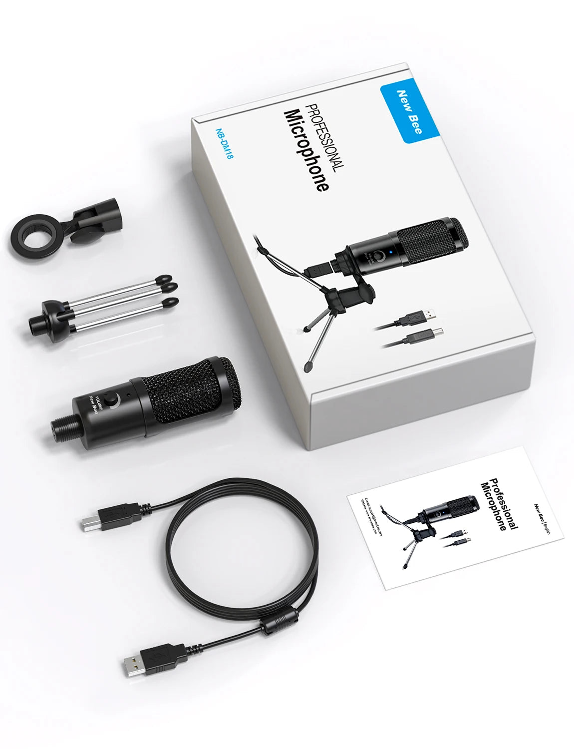 Neues Bee DM18 USB Mikrofon Kondensator Professionelles Mikrofon mit Stoßdämpferhalterung für Computer Laptop Gaming Streaming Recording Studio