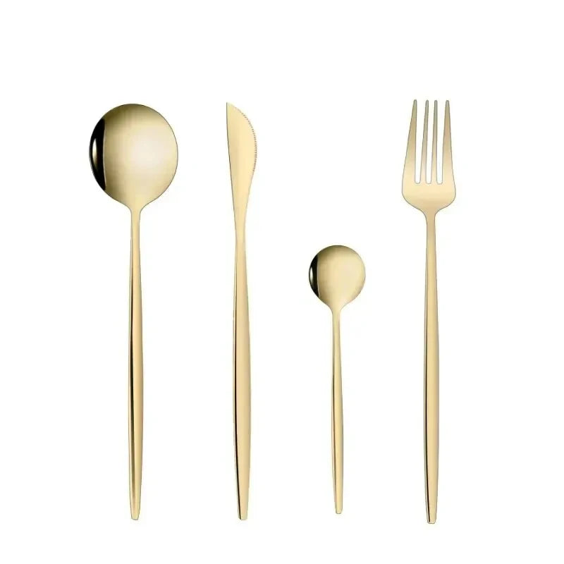 4-teiliges Goldenes Besteckset aus Edelstahl – Messer, Gabel, Löffel, Tischbesteck, Flachbesteck-Set für Festlichkeiten, Küche und Dinner, Geschenkidee