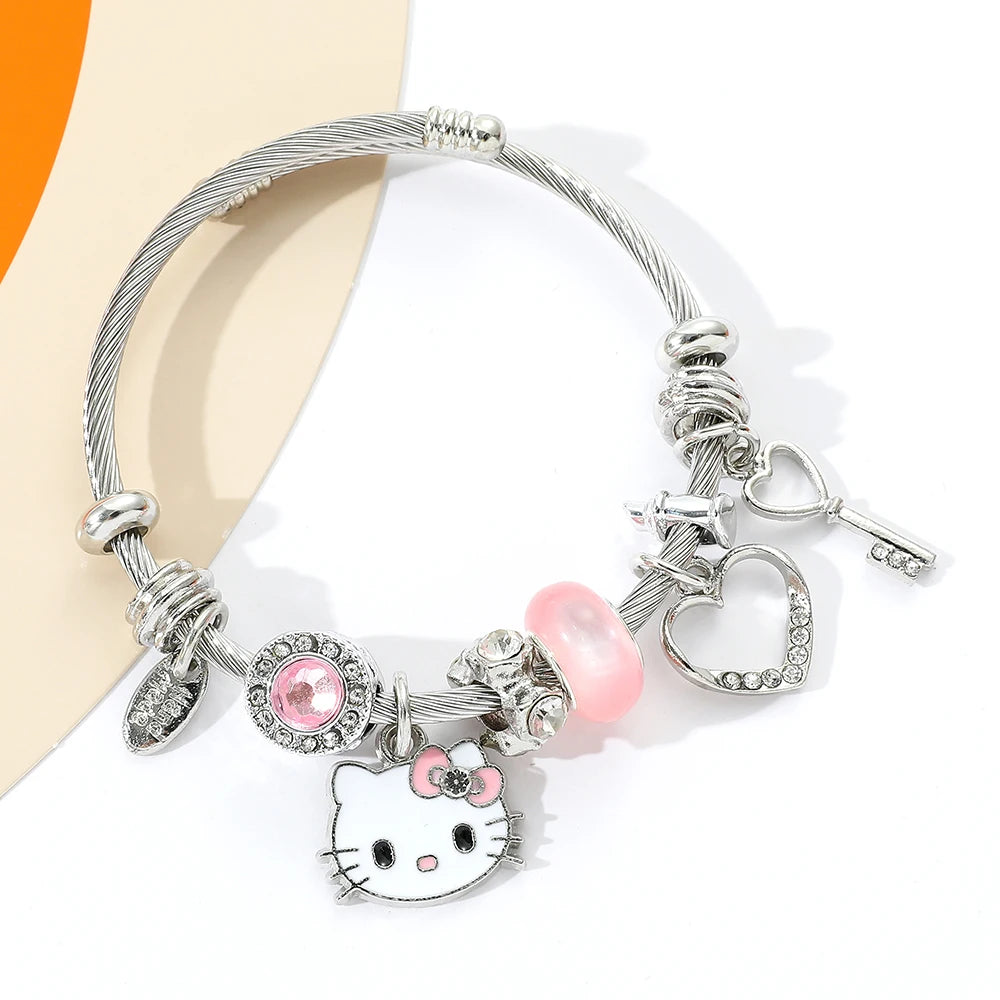 Sanrio Cartoon Charms Armbänder Kawaii Hello Kitty Perlen Anhänger Handketten Niedlicher Armreif Schmuck Accessoires Geschenke für Mädchen