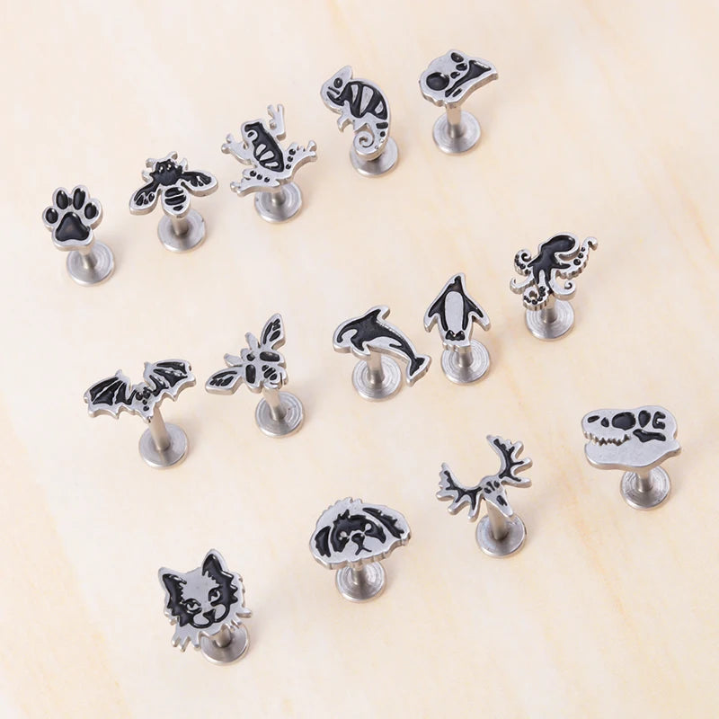 1PC 16G Edelstahl Tierstil Labret Monroe Lippenring Niedliche Ohrstecker Tragus Helix Knorpel Ohrring Ohrstecker Piercing Schmuck