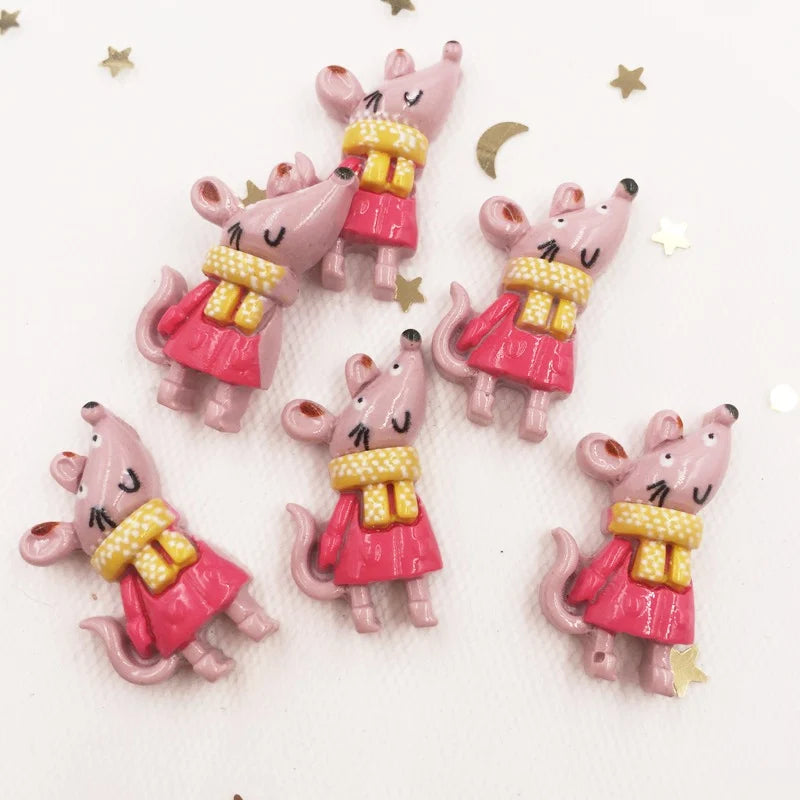 Handbemaltes Harz Schöne farbenfrohe kleine Maus flacher Rücken Stein Applique 12pcs DIY Geschenk Sammelalbum Dekor Home Figurine Handwerks