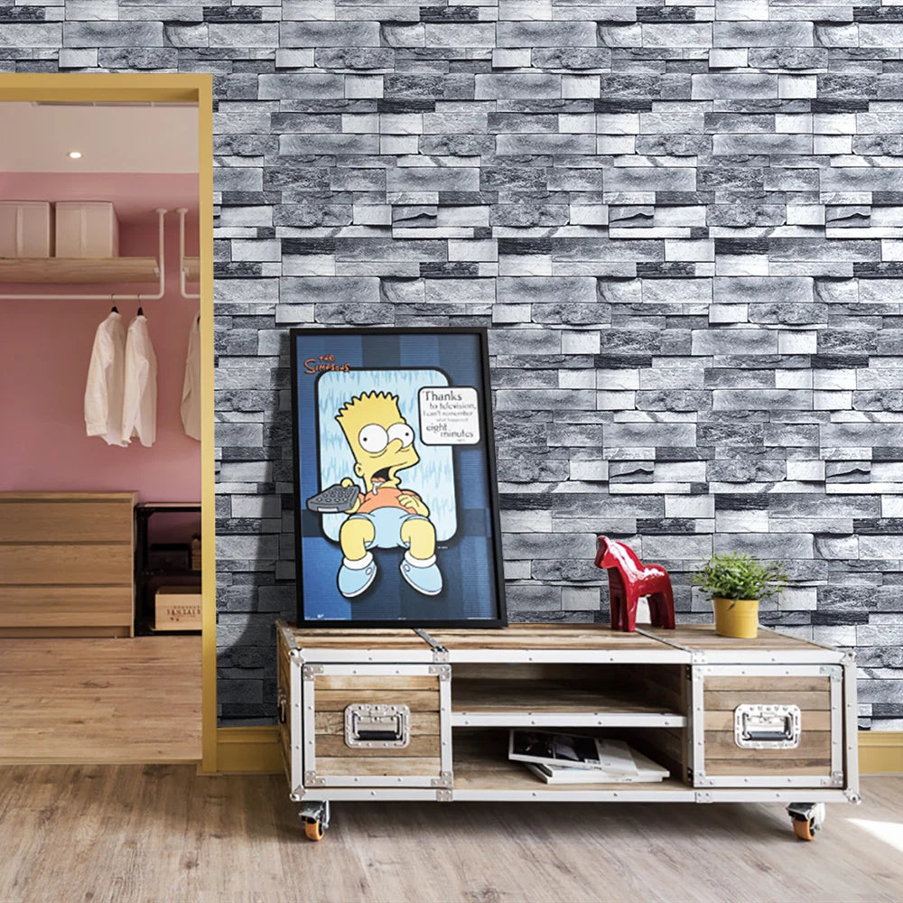 Hellgraue Backstein-Selbstklebende Tapete – Steinoptik-Peel-and-Stick-Tapeten, Backstein-Faux-Struktur, für Badezimmer und Bodenbeläge