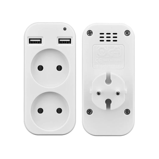 Klassischer europäischer USB-Stecker mit Doppelsteckdose Steckdosenleiste EU-Stecker, 5V 2A Wand-Mehrfachsteckdose tragbar 2 USB-Anschluss