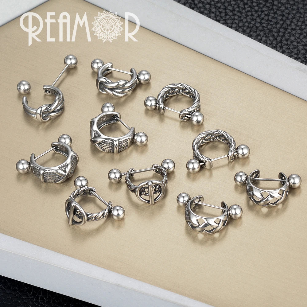 REAMOR Gothic U-förmige Creolen – Edelstahl-Ohrringe für Damen und Herren, X-Symbol, Clip-On, trendiges Schmuckgeschenk (1 Set)