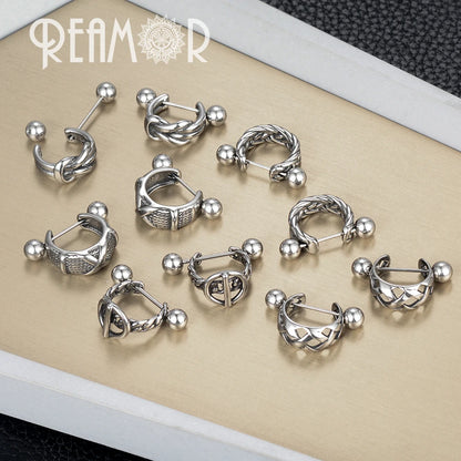 REAMOR Gothic U-förmige Creolen – Edelstahl-Ohrringe für Damen und Herren, X-Symbol, Clip-On, trendiges Schmuckgeschenk (1 Set)