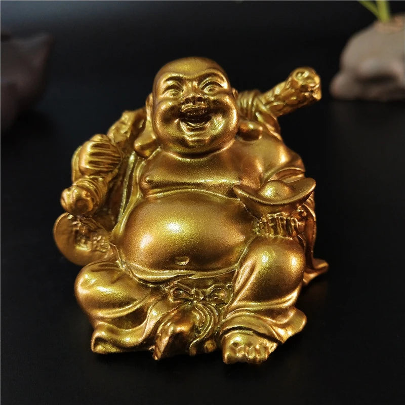Goldene Lachender Buddha Statue, Chinesische Feng Shui Glücksbringer Geld Maitreya Buddha Skulptur, Figuren, Heim- und Gartendekoration Statuen