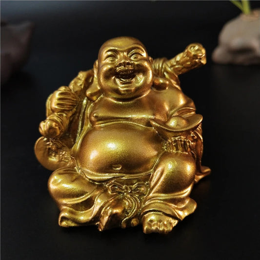 Goldene Lachender Buddha Statue, Chinesische Feng Shui Glücksbringer Geld Maitreya Buddha Skulptur, Figuren, Heim- und Gartendekoration Statuen