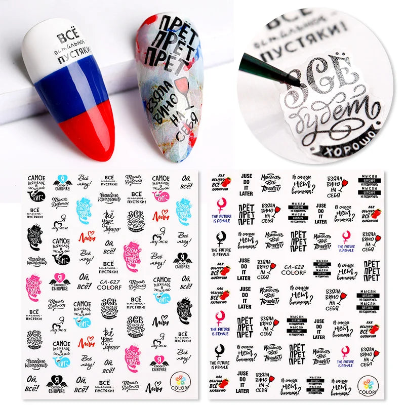 1 Stück 3D-Nagelsticker – Englische Buchstaben, Nagelfolie, Herzdesign, Nagelaccessoires, modische Maniküreaufkleber