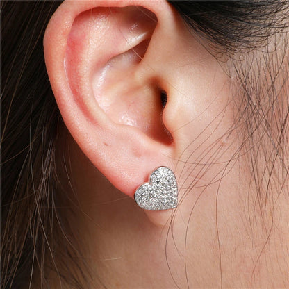 Hip Micro 1 Paar Herzform Pavé Baguette Zirkonia Stein Eis-out Stud CZ Ohrringe – Funkelnde Kupferohrringe für Frauen und Männer