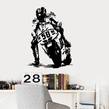 Große Motorrad Wandtattoo Vinyl GP Racing Fahrer Wandaufkleber für Jungen Schlafzimmer Garage Spielzimmer Raum Dekoration Zubehör