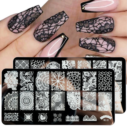 Spitzen-Nagelstempelplatten, Mandala, geometrische Blumen, Nagelkunst-Stempel-Vorlagen, polnische Druckschablonen, Maniküre-Werkzeuge