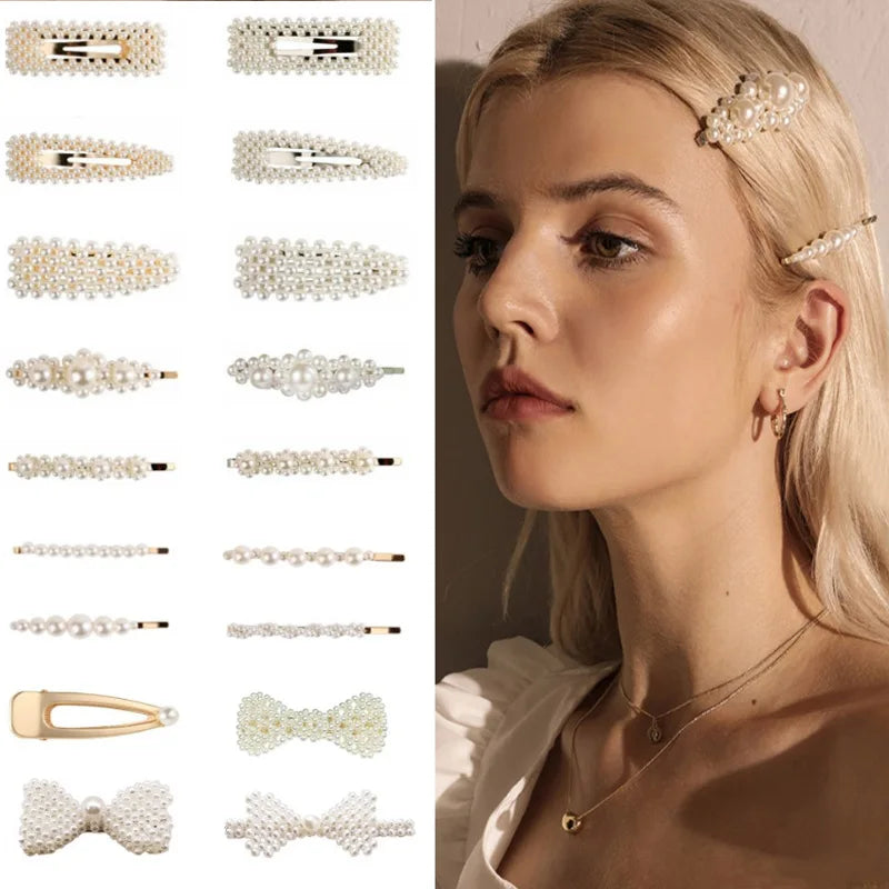Frau Elegante Geometrische Perle Haarnadeln Koreanischen Stil Haar Clips Legierung Barrettes Mädchen Haar Zubehör Haar Griffe Kopfbedeckung