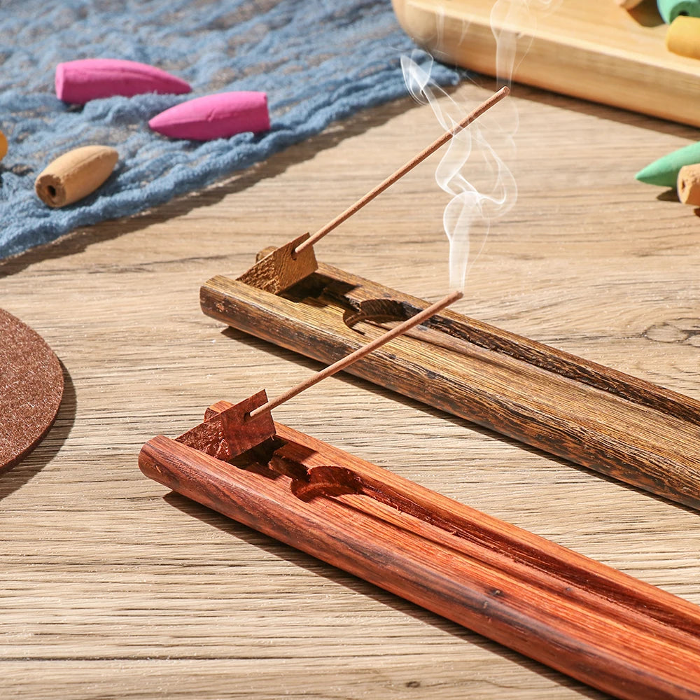 Retro Natur Plain Holz/Bambus Stäbchen Teller Räucherstäbchen Halter Elegant duftende Linie Ware Brenner Asche Fänger Basis Heimdekoration