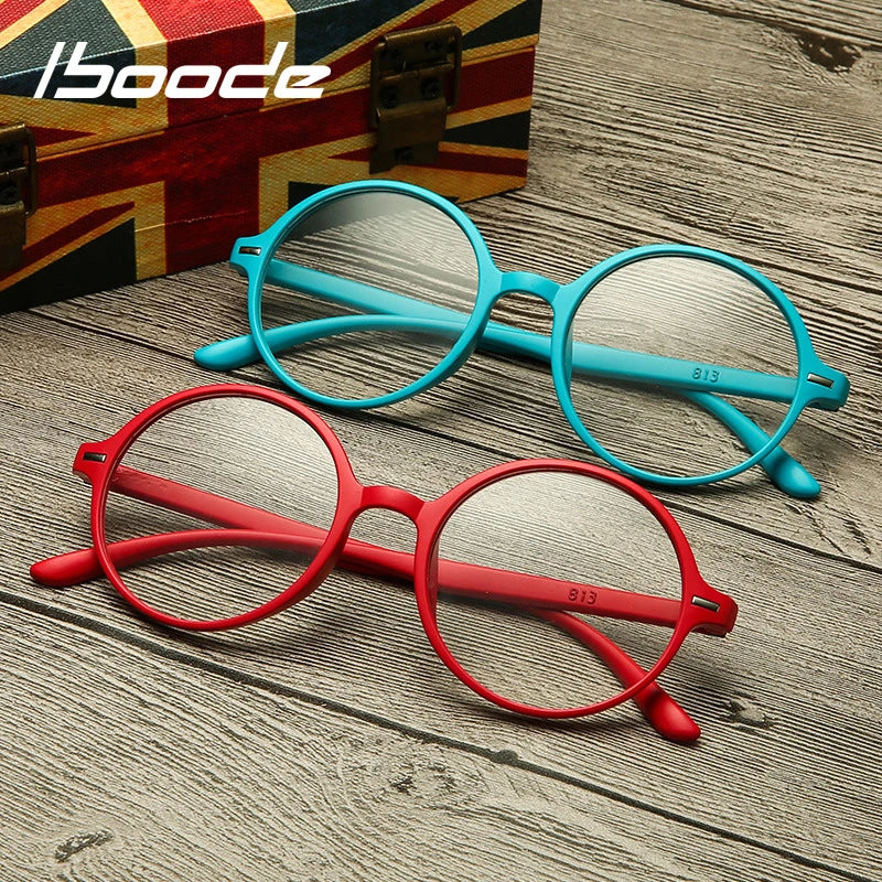 iboode Round Reading Glasses Female Male Black Red TR90 Bendable Retro Goggle Prebyopic Ultra Light Hyperopia Frame +1.0 to +4.0