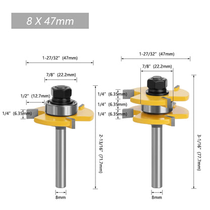LAVIE 2 Stück 8mm Schaft Nut & Feder Verbindung Montage Fräser T-Nut-Fräser für Holzbearbeitung Schneidwerkzeuge MC02002