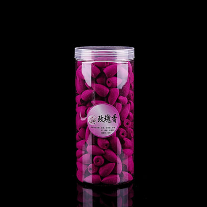 Etwa 200pcs mit Plastikbox gemischter Backflow Weihrauchkegel Sandelholz Jasmin Rose Rauchkegel Reflux -Turm Weihrauch Bullet