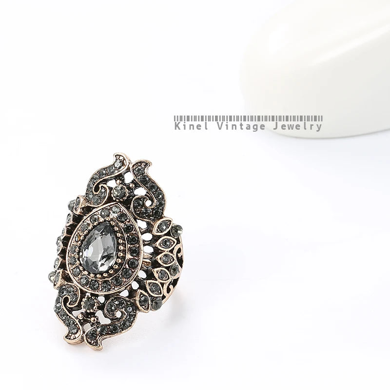 Kinel Einzigartige Antik Gold Grau Kristall Ring Für Frauen Party Accessoires Vintage Hochzeit Schmuck Luxus Geschenke 2019 Neu