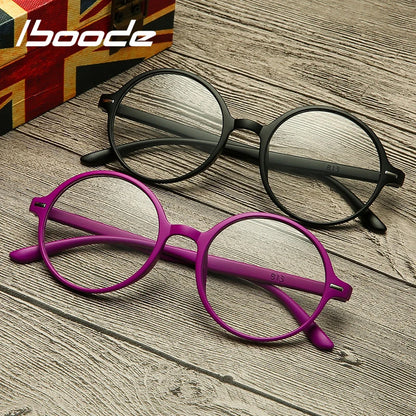 iboode Round Reading Glasses Female Male Black Red TR90 Bendable Retro Goggle Prebyopic Ultra Light Hyperopia Frame +1.0 to +4.0