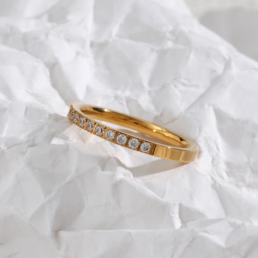 E.B.belle AAA CZ gefüllte dünne Goldringe für weibliche weibliche wasserdichte Kristallringe vergoldeter Edelstahlring