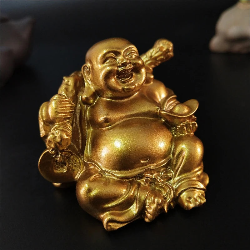 Goldene Lachender Buddha Statue, Chinesische Feng Shui Glücksbringer Geld Maitreya Buddha Skulptur, Figuren, Heim- und Gartendekoration Statuen
