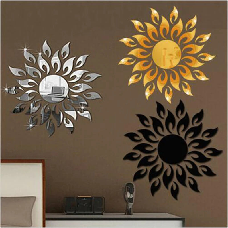 3D Spiegel Sonne Blume Kunst Abnehmbare Wand Aufkleber Acryl Wandbild Aufkleber Home Room Decor Heiß