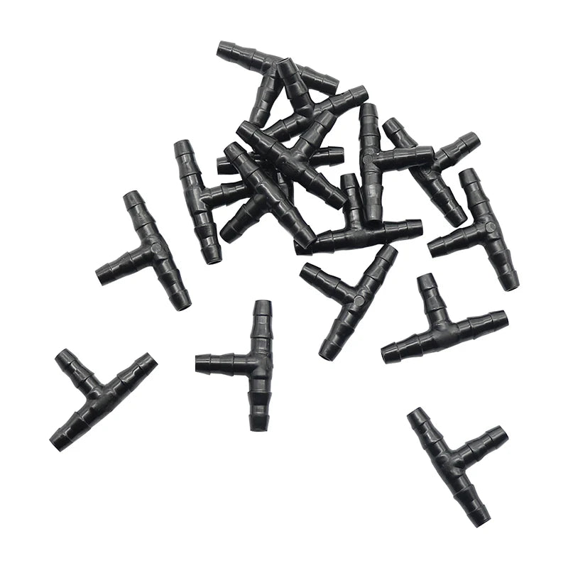 50 Stück Sprinklerbewässerung 1/4 Zoll T-Stück mit Widerhaken, Wasserschlauchanschlüsse, Rohrschlauchanschluss, Verbindungsstück, Tropfsystem für 4 mm/7 mm Schlauch