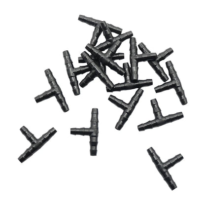 50 Stück Sprinklerbewässerung 1/4 Zoll T-Stück mit Widerhaken, Wasserschlauchanschlüsse, Rohrschlauchanschluss, Verbindungsstück, Tropfsystem für 4 mm/7 mm Schlauch