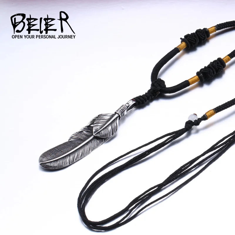 Beier 316L Edelstahl Anhänger Halskette 3D exquisite Feder Anhänger für Geschenkschmuck LLBP8-174P