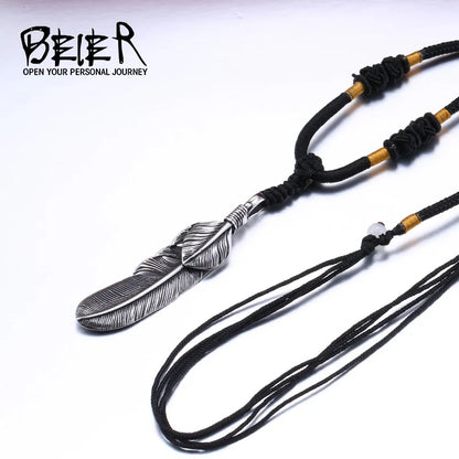 Beier 316L Edelstahl Anhänger Halskette 3D exquisite Feder Anhänger für Geschenkschmuck LLBP8-174P