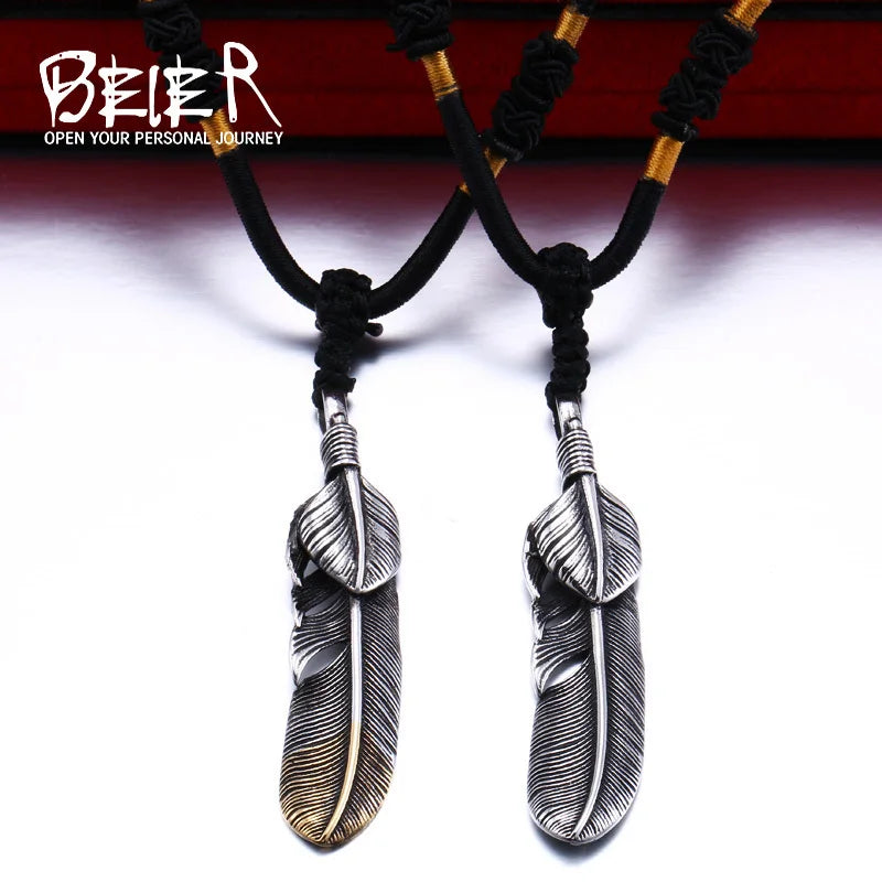 Beier 316L Edelstahl Anhänger Halskette 3D exquisite Feder Anhänger für Geschenkschmuck LLBP8-174P