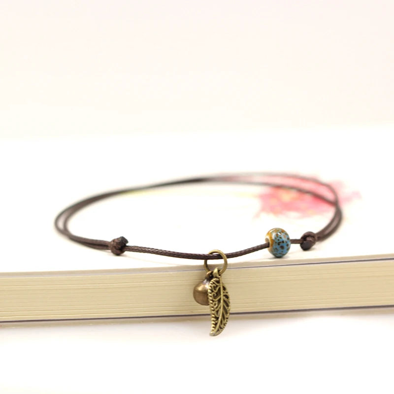 Handgefertigte Keramik-Fußkettchen für Damen – Original handgewebte Mode-Fußkettchen mit Blätter-Ceramic-Schmuck (#1023)