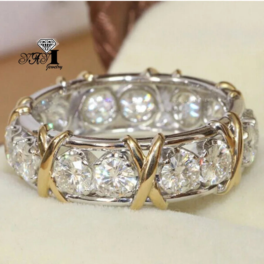 Hot YaYI Schmuck – Top-Qualität, Prinzess-Schliff, 3,2 ct weißer Moissanit-Zirkon, Verlobungs- und Partyring, Gold/Silber