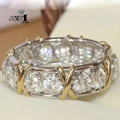 Hot YaYI Schmuck – Top-Qualität, Prinzess-Schliff, 3,2 ct weißer Moissanit-Zirkon, Verlobungs- und Partyring, Gold/Silber